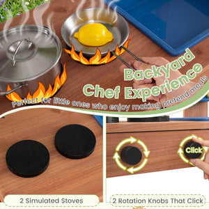 Kids Mud Kitchen with Planter Box and Sink and 13 Accessories for Ages 3+-Natural view 6