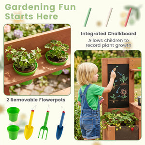 Kids Mud Kitchen with Planter Box and Sink and 13 Accessories for Ages 3+-Natural view 9
