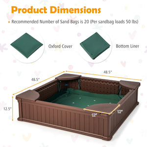 Kids Outdoor Sandbox with Oxford Cover and 4 Corner Seats-Brown view 4
