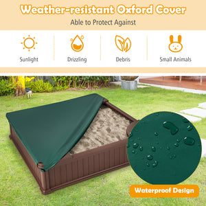 Kids Outdoor Sandbox with Oxford Cover and 4 Corner Seats-Brown view 5