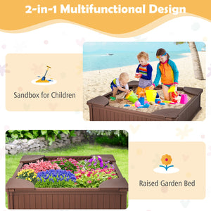 Kids Outdoor Sandbox with Oxford Cover and 4 Corner Seats-Brown view 6