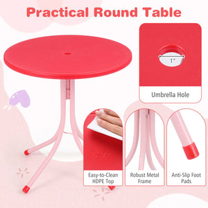 Kids Outdoor Table and Chair Set with 2 Folding Chairs and Height Adjustable Umbrella-Pink and White view 8