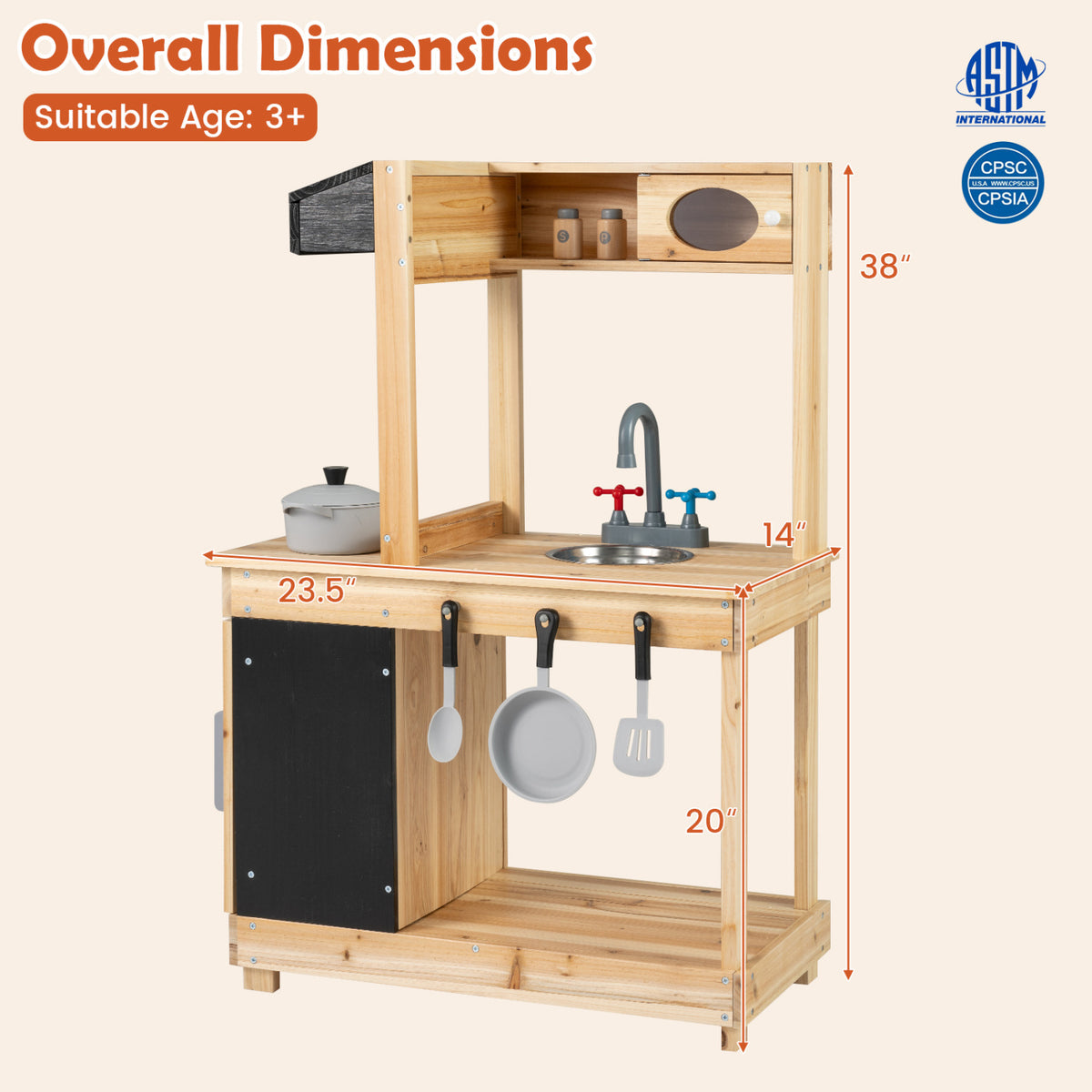 Kids Outdoor Wooden Mud Kitchen with Stoves and Chalkboard-Natural view 5