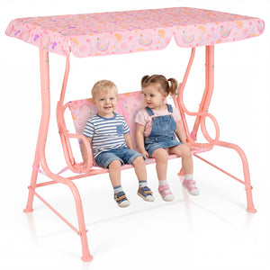 Kids Patio Swing 2-Seater Outdoor Porch Swing Lounge Chair with Adjustable Canopy-Pink view 4