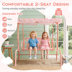 Kids Patio Swing 2-Seater Outdoor Porch Swing Lounge Chair with Adjustable Canopy-Pink view 8