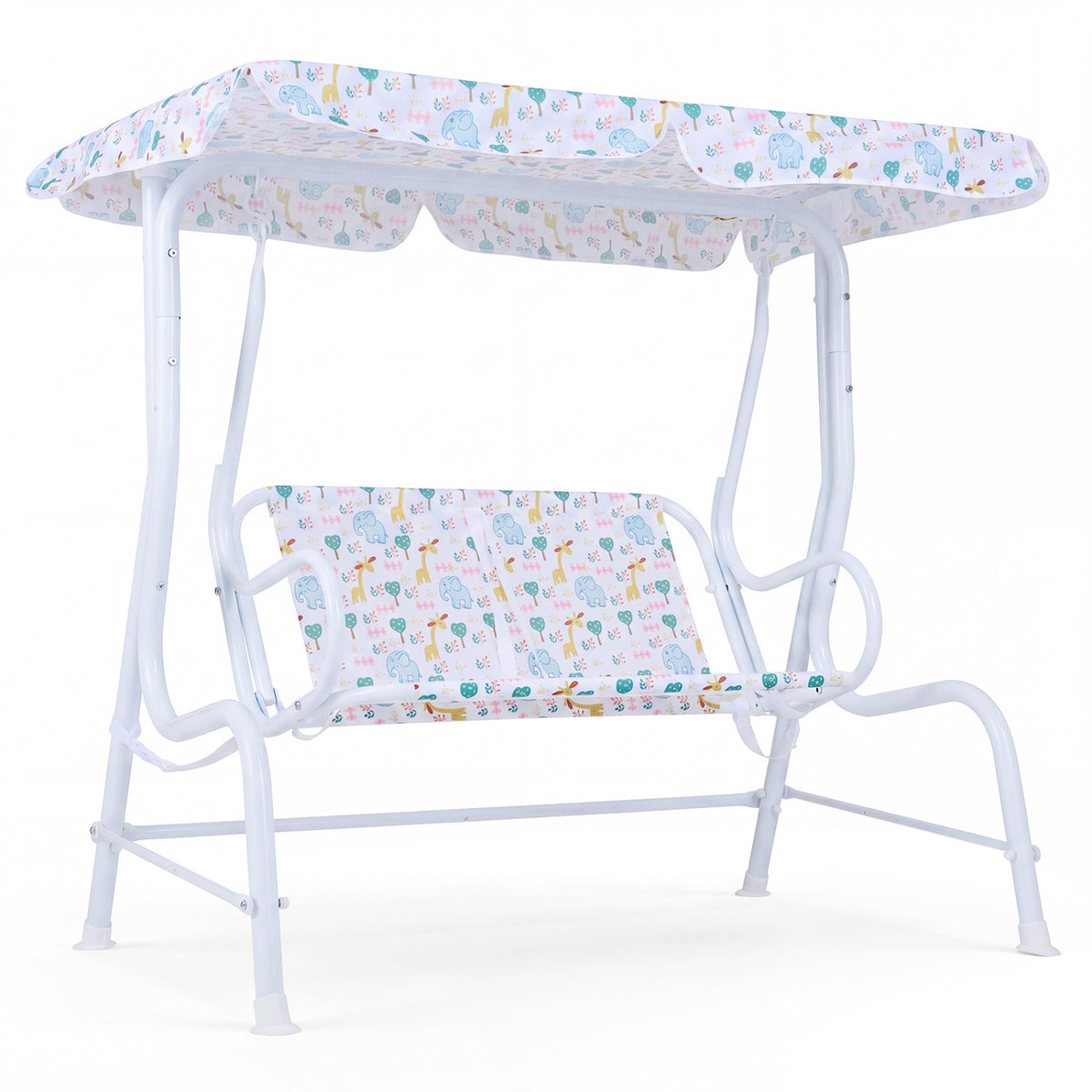 Kids Patio Swing 2-Seater Outdoor Porch Swing Lounge Chair with Adjustable Canopy-White