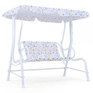 Kids Patio Swing 2-Seater Outdoor Porch Swing Lounge Chair with Adjustable Canopy-White