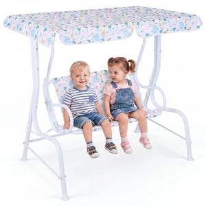 Kids Patio Swing 2-Seater Outdoor Porch Swing Lounge Chair with Adjustable Canopy-White view 4