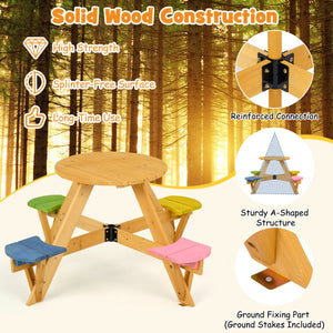 Kids Picnic Table with Stools and Foldable Adjustable Umbrella for Backyard and Patio-Blue view 9