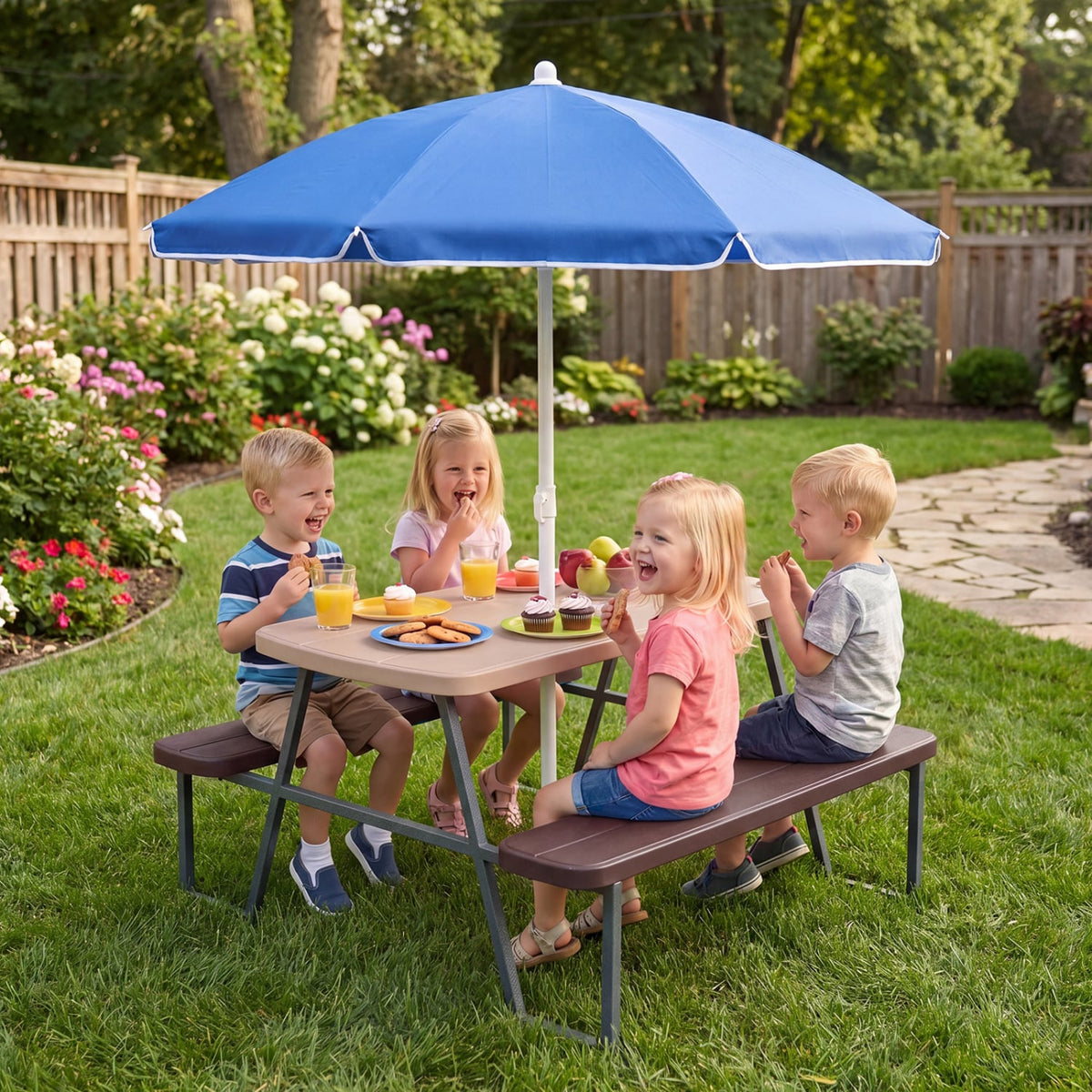 Kids Picnic Table with Benches Seats up to 4-Brown view 2