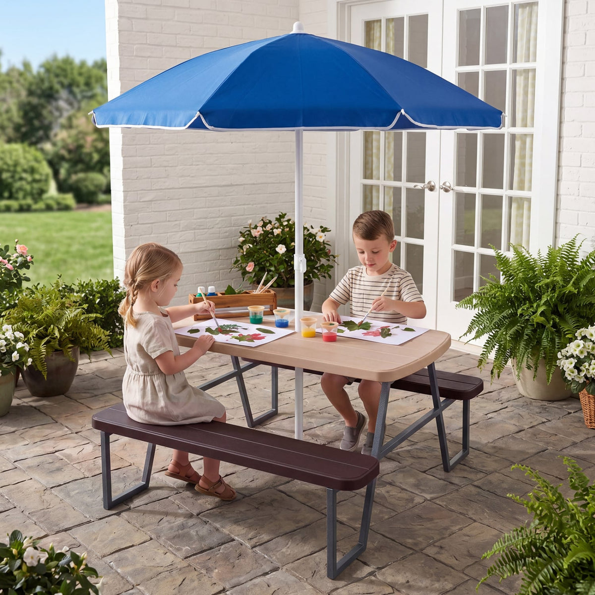 Kids Picnic Table with Benches Seats up to 4-Brown view 3
