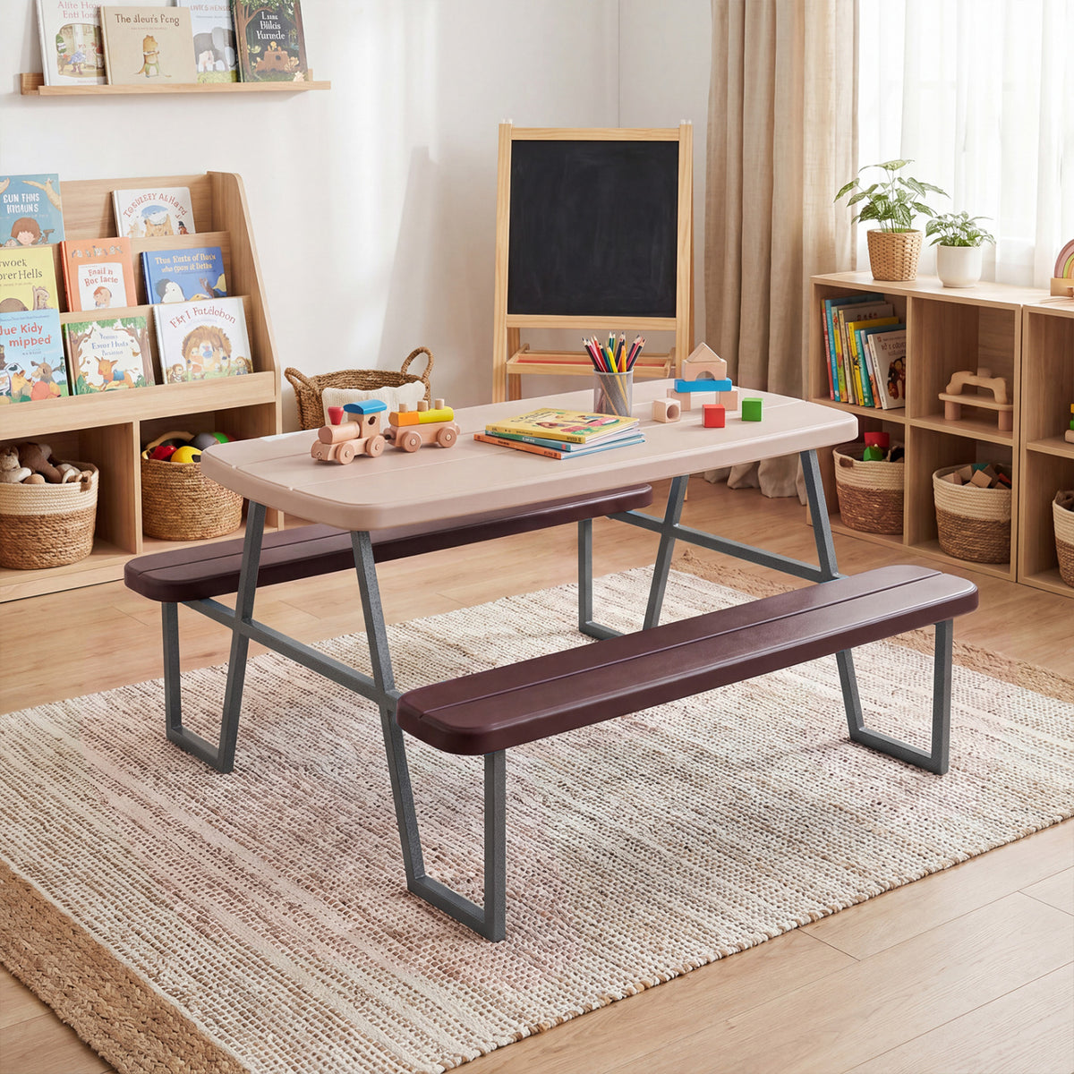 Kids Picnic Table with Benches Seats up to 4-Brown view 6