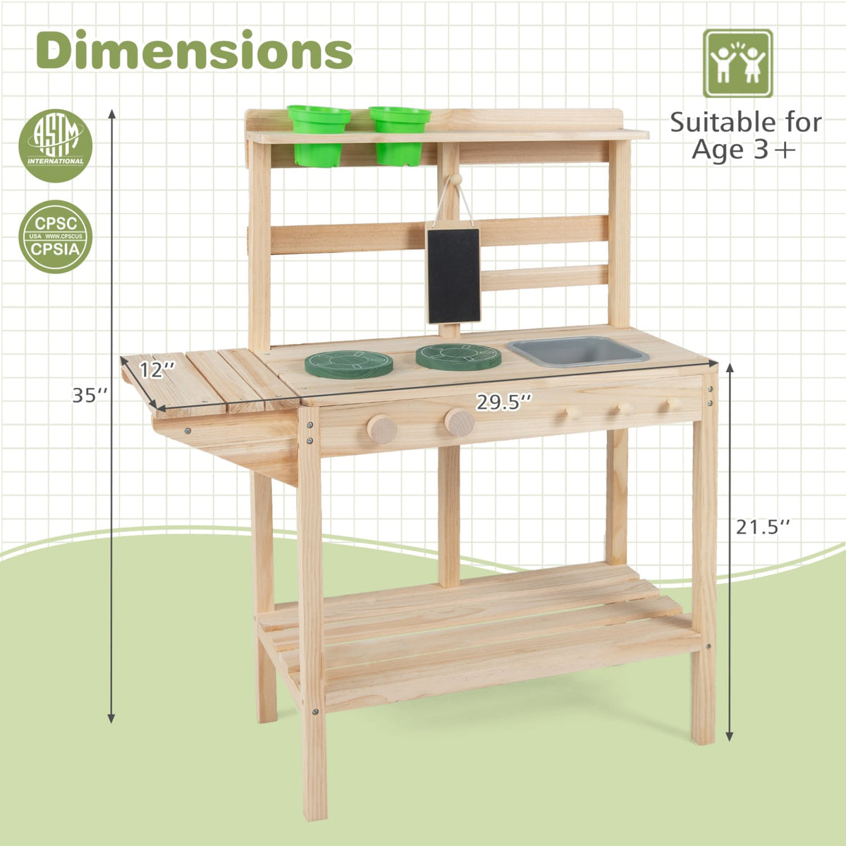 Kids Play Kitchen Set Wooden Kitchen Playset with Stoves for Boys Girls 3+-Natural view 4