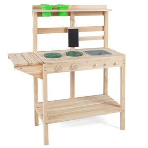 Kids Play Kitchen Set Wooden Kitchen Playset with Stoves for Boys Girls 3+-Natural view 5
