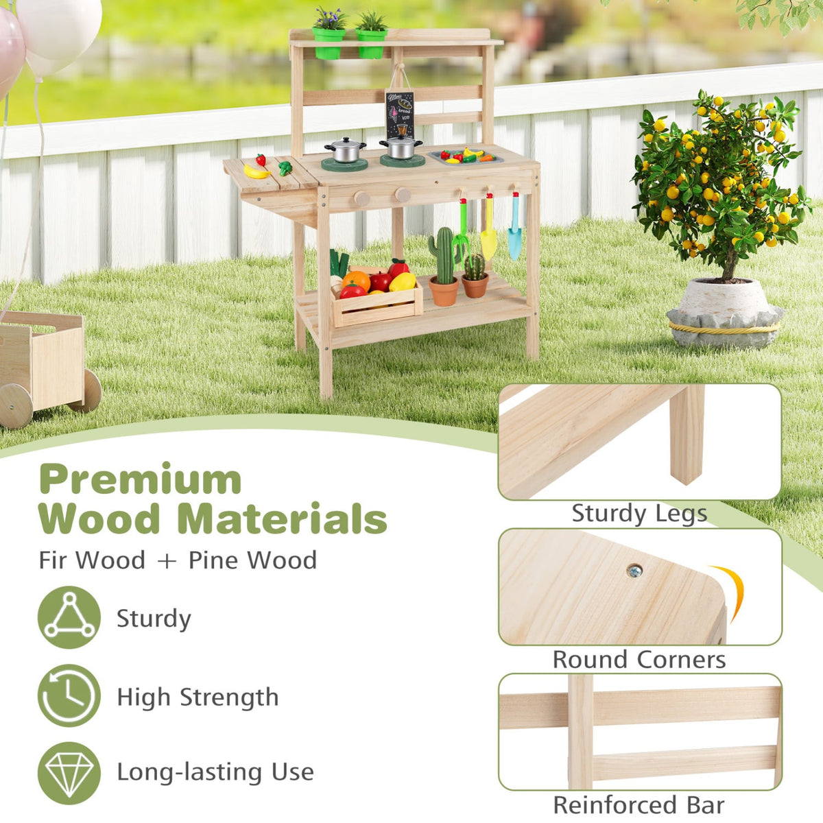 Kids Play Kitchen Set Wooden Kitchen Playset with Stoves for Boys Girls 3+-Natural view 6