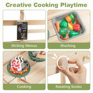 Kids Play Kitchen Set Wooden Kitchen Playset with Stoves for Boys Girls 3+-Natural view 7