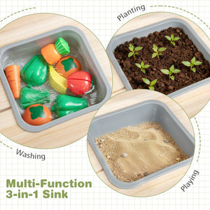 Kids Play Kitchen Set Wooden Kitchen Playset with Stoves for Boys Girls 3+-Natural view 8