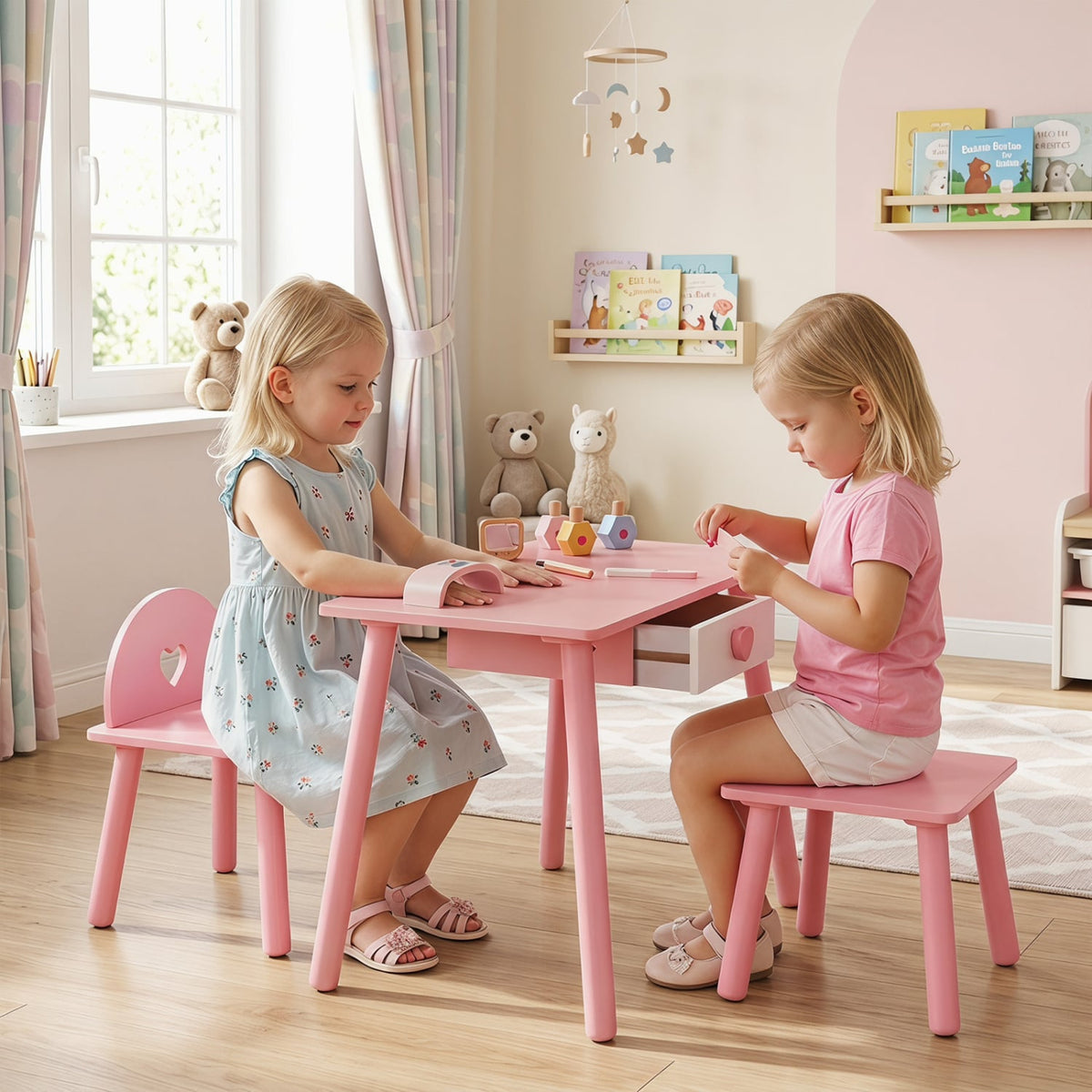 Kids Pretend Nail Salon Playset with Wooden Toddlers Makeup - Pink view 3