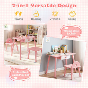 Kids Pretend Nail Salon Playset with Wooden Toddlers Makeup - Pink view 6