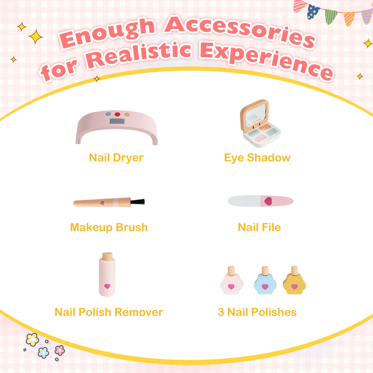 Kids Pretend Nail Salon Playset with Wooden Toddlers Makeup - Pink view 8