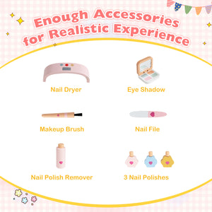 Kids Pretend Nail Salon Playset with Wooden Toddlers Makeup - Pink view 8