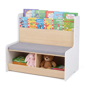Kids Reading Nook with Bench Bookshelf and 2 Cubbies-White view 4