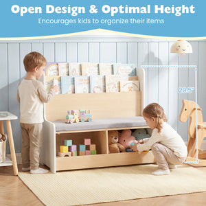 Kids Reading Nook with Bench Bookshelf and 2 Cubbies-White view 8