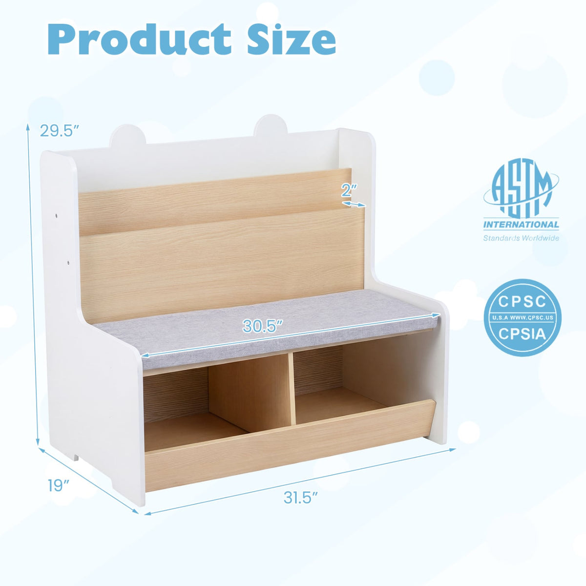 Kids Reading Nook with Bench Bookshelf and 2 Cubbies-White view 5
