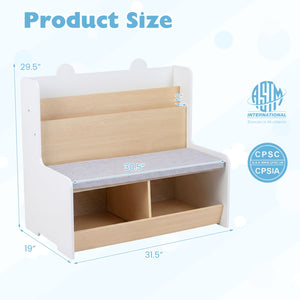 Kids Reading Nook with Bench Bookshelf and 2 Cubbies-White view 5