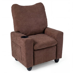 Kids Recliner Toddler Single Sofa with Adjustable Footrest and Cup Holder-Brown
