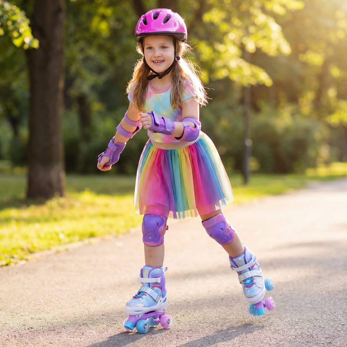 Kids Roller Skates for Toddlers Ages 7-9 with 4 Light up Wheels-Blue view 2