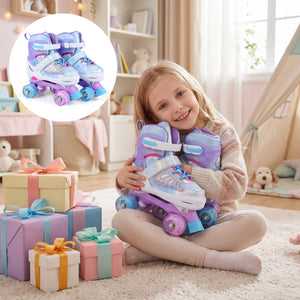Kids Roller Skates for Toddlers Ages 7-9 with 4 Light up Wheels-Blue view 5