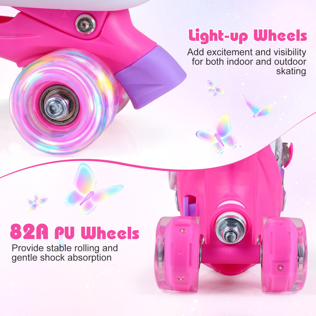 Kids Roller Skates for Toddlers Ages 7-9 with 4 Light up Wheels-Pink view 7