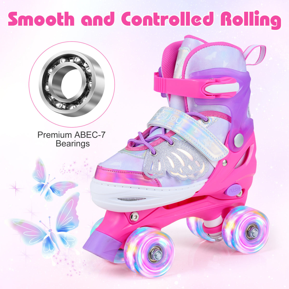 Kids Roller Skates for Toddlers Ages 7-9 with 4 Light up Wheels-Pink view 8