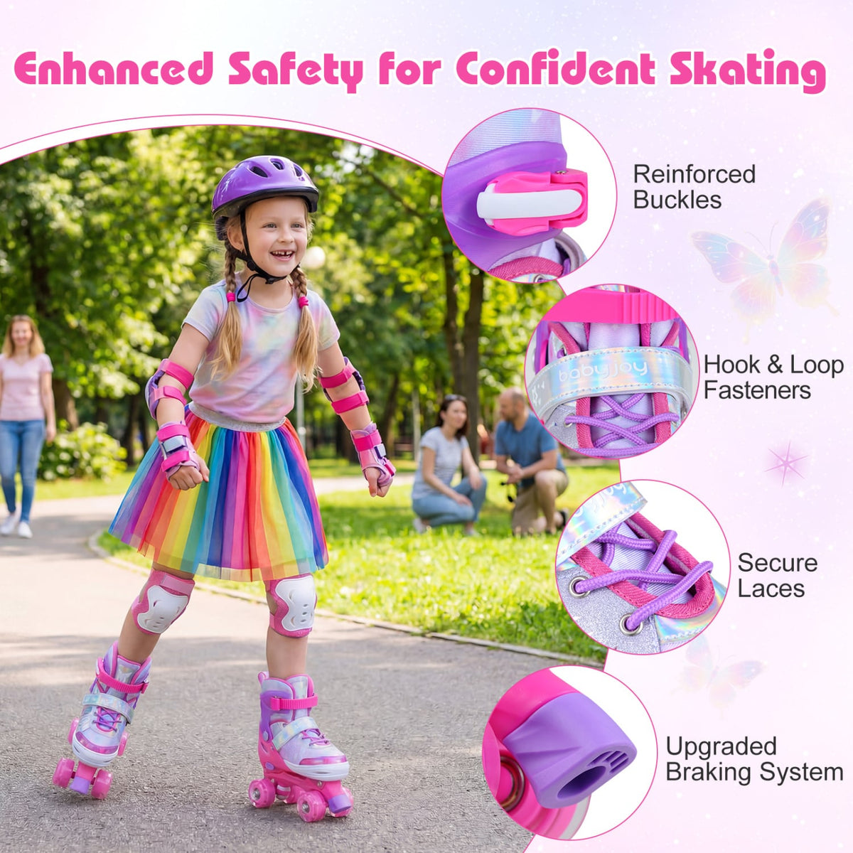 Kids Roller Skates for Toddlers Ages 7-9 with 4 Light up Wheels-Pink view 9