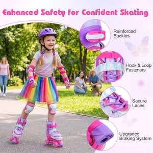 Kids Roller Skates for Toddlers Ages 7-9 with 4 Light up Wheels-Pink view 9