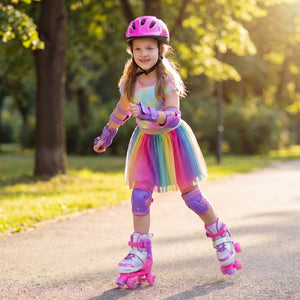 Kids Roller Skates for Toddlers Ages 7-9 with 4 Light up Wheels-Pink view 2