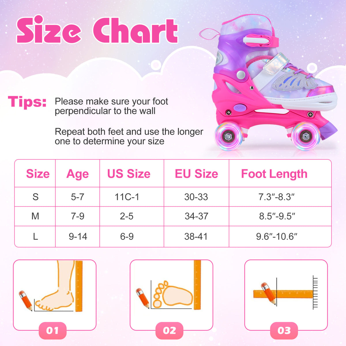 Kids Roller Skates for Toddlers Ages 7-9 with 4 Light up Wheels-Pink view 4