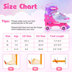 Kids Roller Skates for Toddlers Ages 7-9 with 4 Light up Wheels-Pink view 4