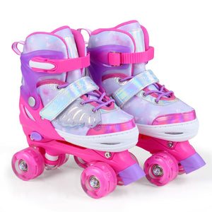 Kids Roller Skates for Toddlers Ages 7-9 with 4 Light up Wheels-Pink