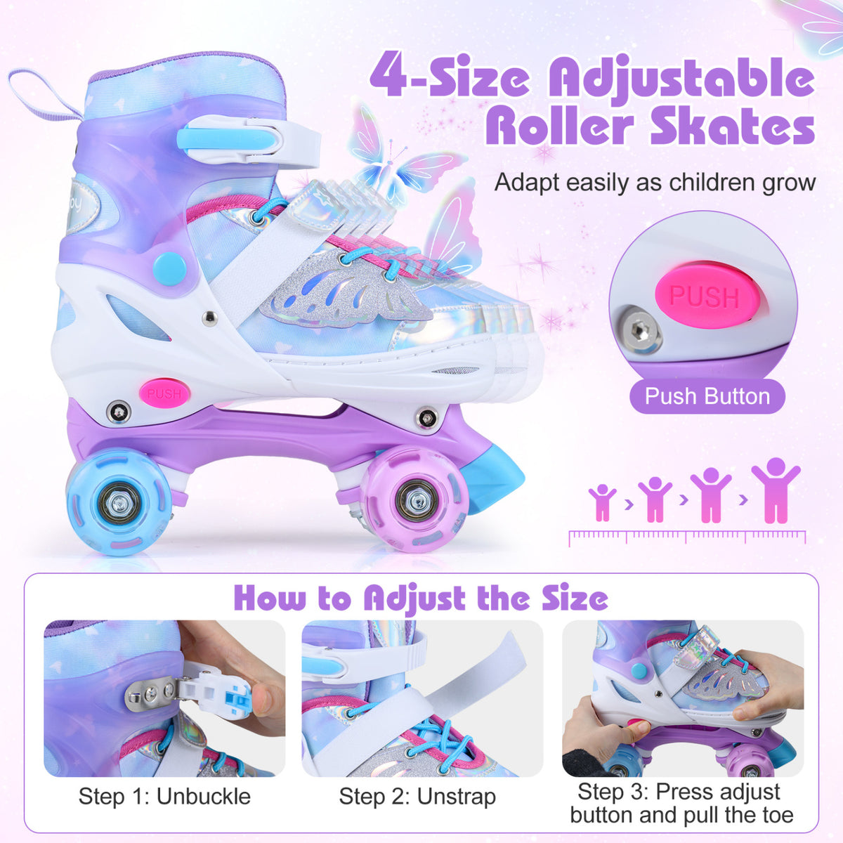Kids Roller Skates for Toddlers Ages 5-7 with 4 Light-up Wheels-Blue view 6