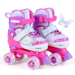 Kids Roller Skates for Toddlers Ages 5-7 with 4 Light-up Wheels-Pink view 4