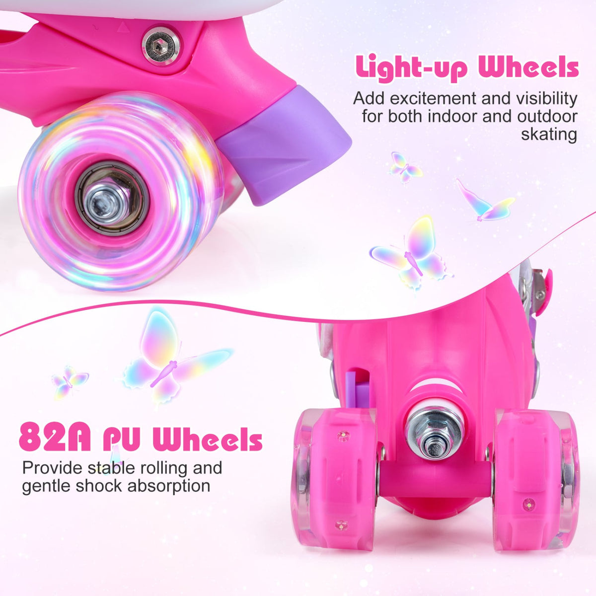 Kids Roller Skates for Toddlers Ages 5-7 with 4 Light-up Wheels-Pink view 7