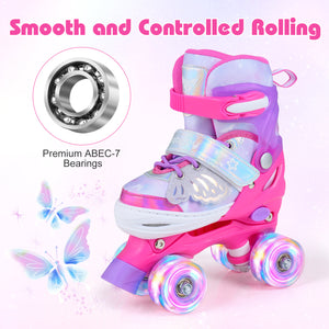 Kids Roller Skates for Toddlers Ages 5-7 with 4 Light-up Wheels-Pink view 8