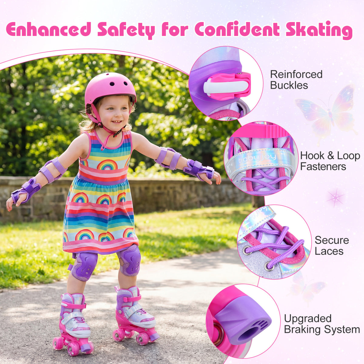 Kids Roller Skates for Toddlers Ages 5-7 with 4 Light-up Wheels-Pink view 9