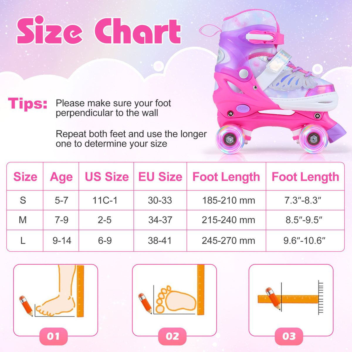 Kids Roller Skates for Toddlers Ages 5-7 with 4 Light-up Wheels-Pink view 5
