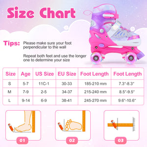 Kids Roller Skates for Toddlers Ages 5-7 with 4 Light-up Wheels-Pink view 5