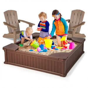 Kids Sandbox with Cover and Seats with 2 Kids Adirondack Chairs view 4
