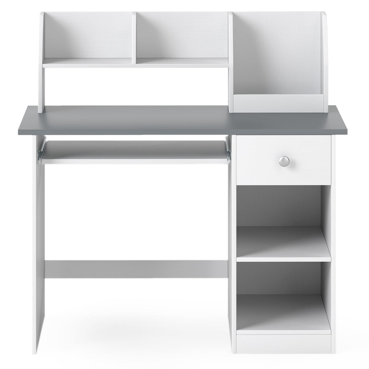 Kids Study Desk Children Writing Table with Hutch Drawer Shelves and Keyboard Tray-Gray view 4