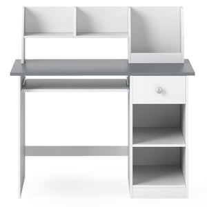 Kids Study Desk Children Writing Table with Hutch Drawer Shelves and Keyboard Tray-Gray view 4